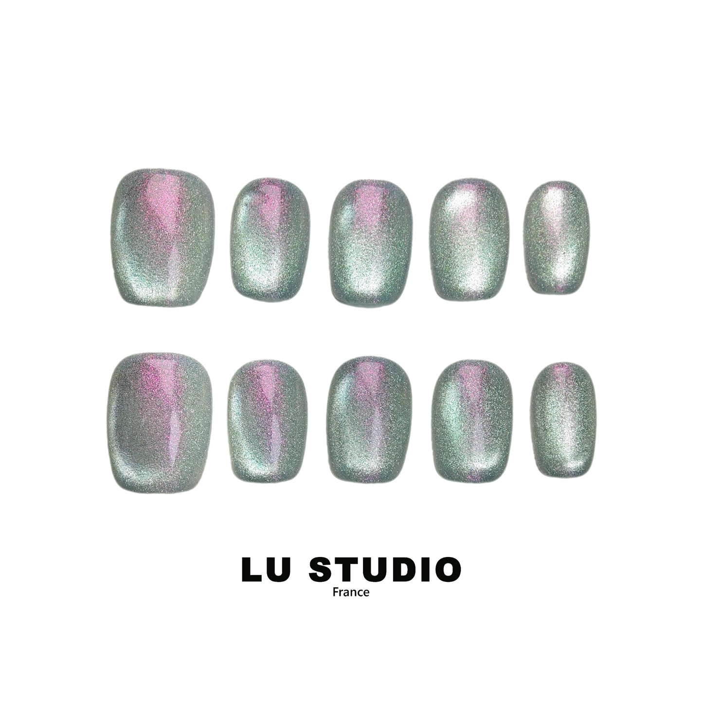 Argent pailleté d'une pointe de rose Faux-ongles réutilisables Press on nails