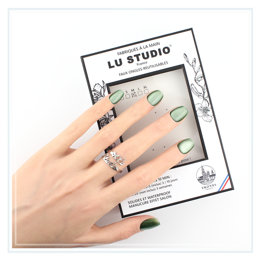 C11 - Pailleté de Sauge | Faux-ongles réutilisables - Press on nails