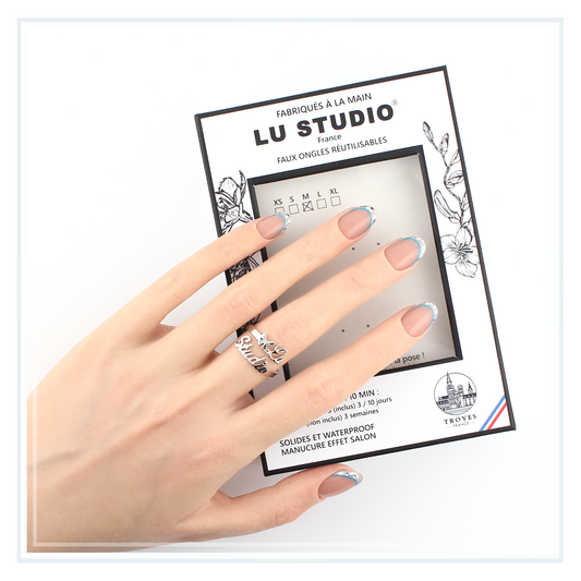 F127 - Azur Scintillant | Faux-ongles réutilisables - Press on nails