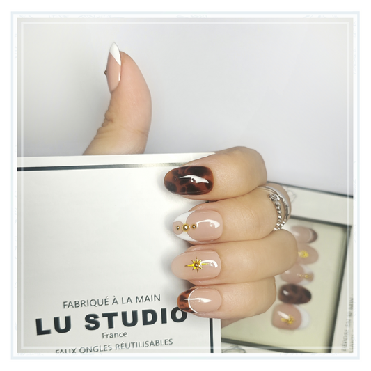 F14 - French Ambrée | Faux-ongles réutilisables - Press on nails