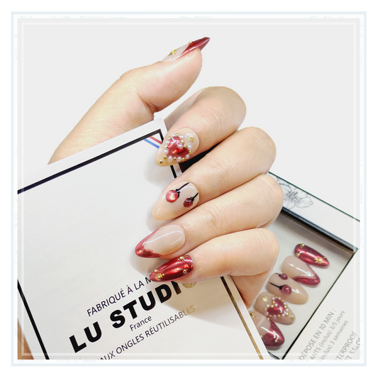 F56 - Cerisier sous les étoiles | Faux-ongles réutilisables - Press on nails