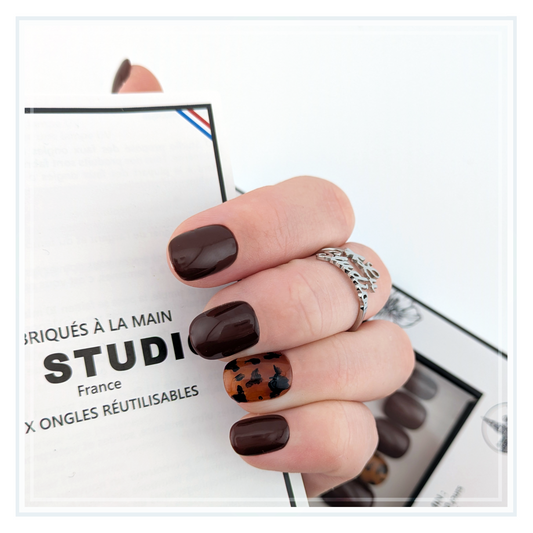 LT49 - Marron et sa pointe de noir | Faux-ongles réutilisables - Press on nails