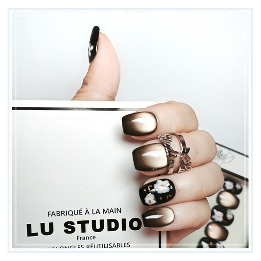 M115 - Fleurs de Minuit | Faux-ongles réutilisables - Press on nails