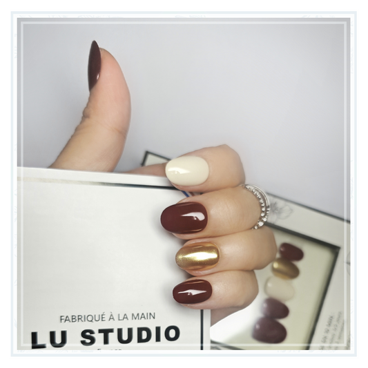 M122 - Rubis Doré | Faux-ongles réutilisables - Press on nails