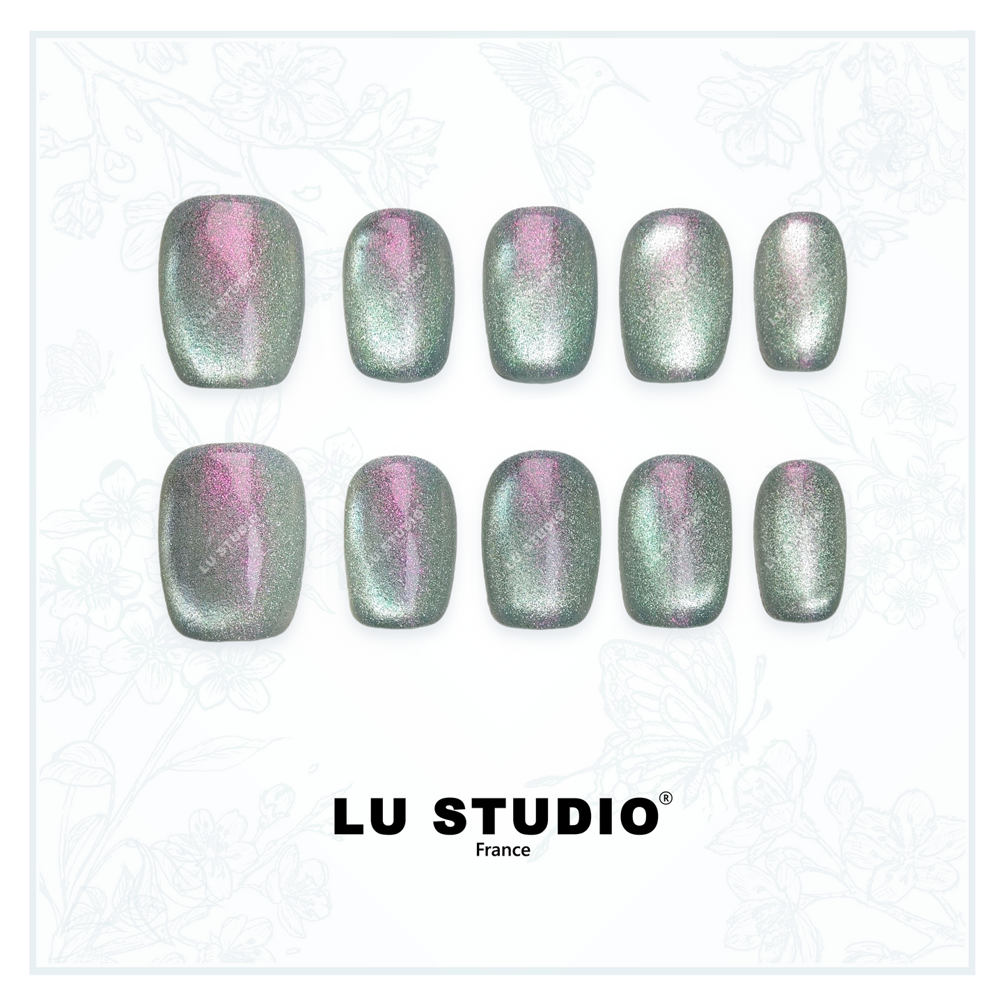 Argent pailleté d'une pointe de rose  |  Faux-ongles réutilisables - Press on nails