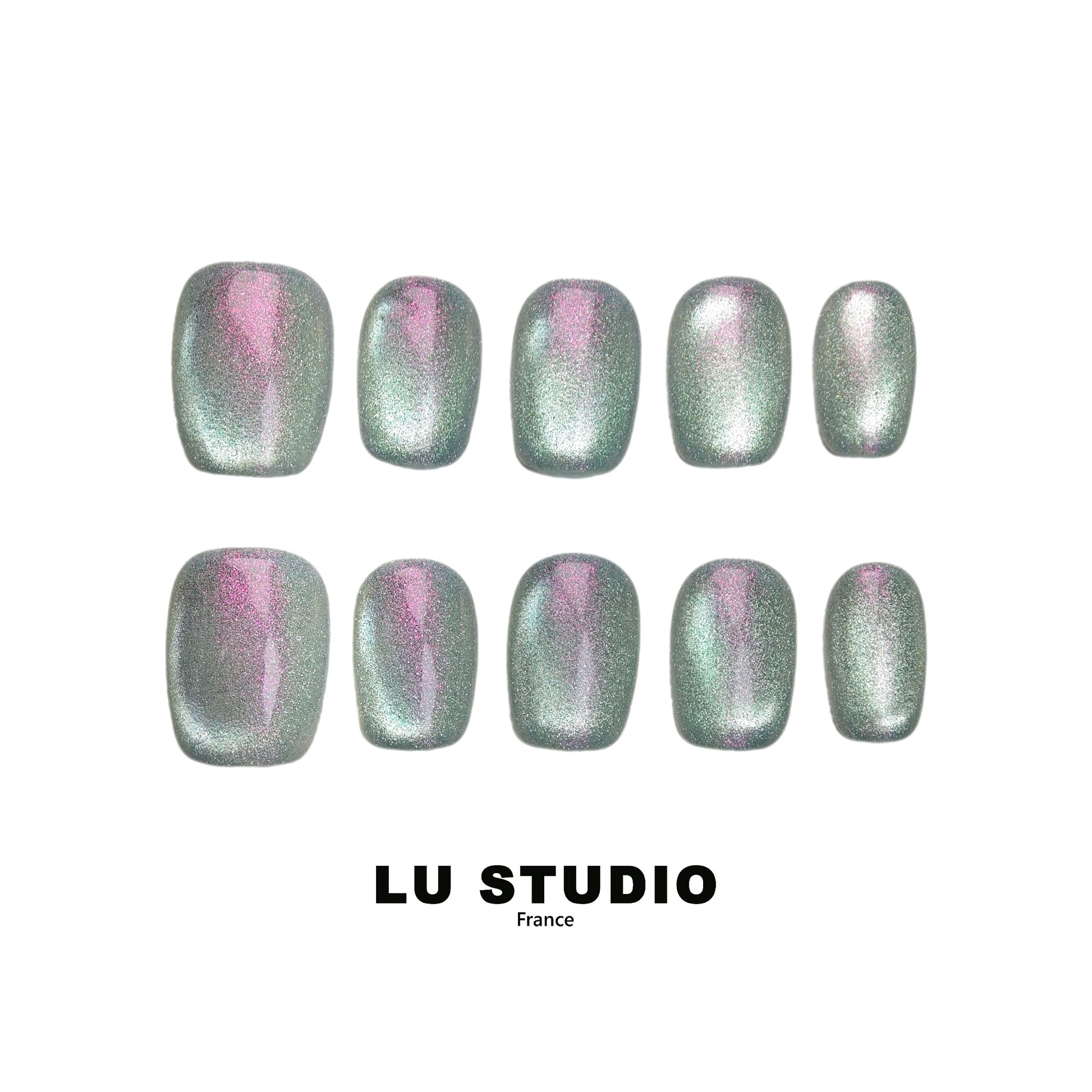 Argent pailleté d'une pointe de rose Faux-ongles réutilisables Press on nails 