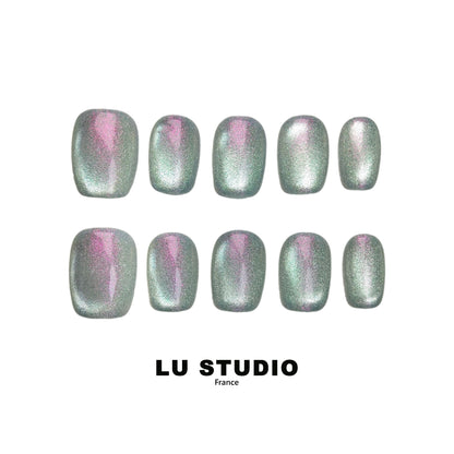 Argent pailleté d'une pointe de rose Faux-ongles réutilisables Press on nails 