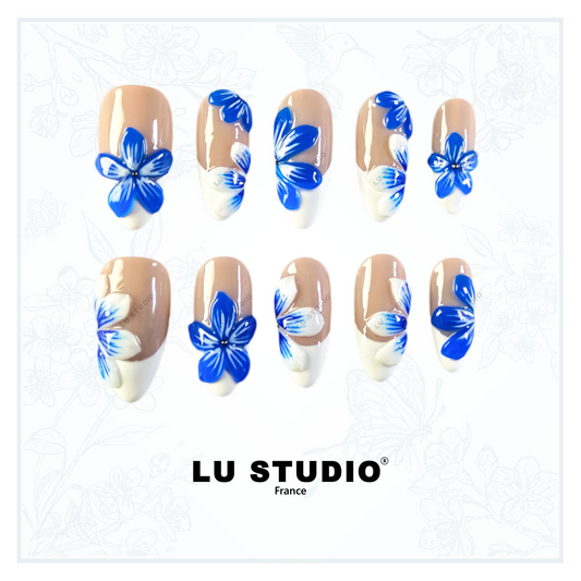 Blue flower an so french  |  Faux-ongles réutilisables - Press on nails