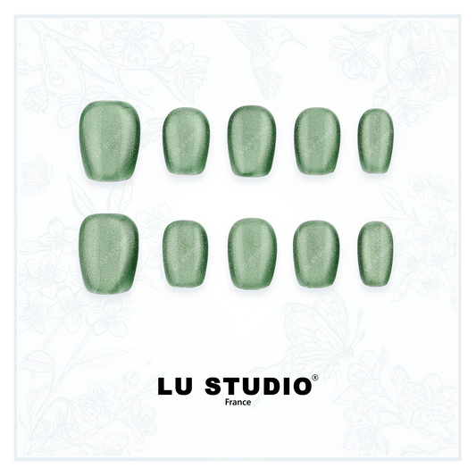 C11 - Pailleté de Sauge  |  Faux-ongles réutilisables - Press on nails