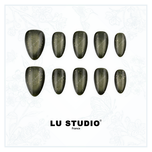 C15 - Pailleté d'Olive  |  Faux-ongles réutilisables - Press on nails