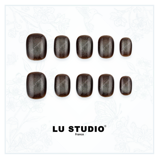 C70 - Pailleté Moka  |  Faux-ongles réutilisables - Press on nails