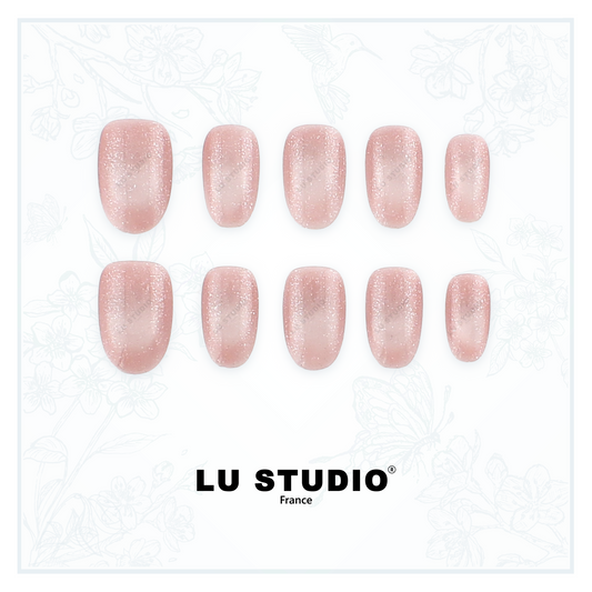 C86 - Rose pailleté  |  Faux-ongles réutilisables - Press on nails