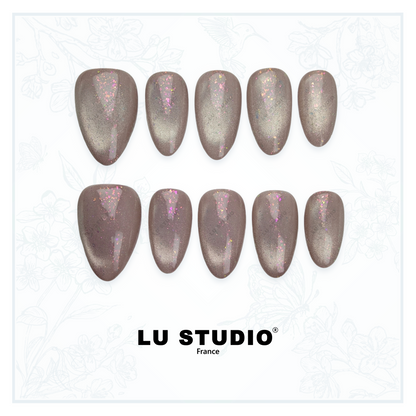 CAT07 - Féerie de rose et d'argent  |  Faux-ongles réutilisables - Press on nails