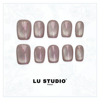 CAT08 - Féerie de rose et d'argent  |  Faux-ongles réutilisables - Press on nails