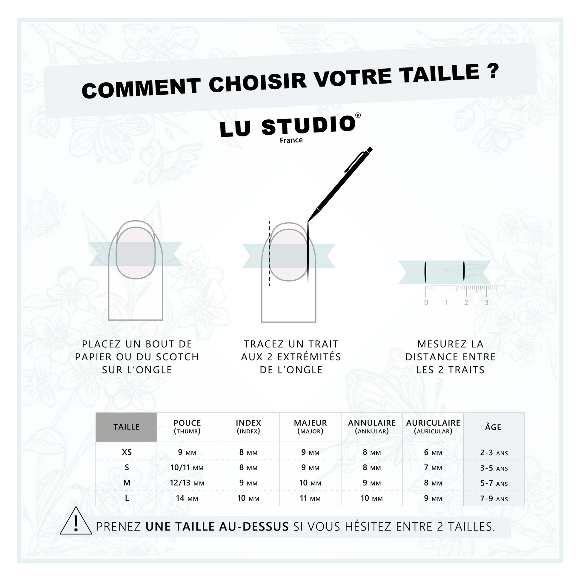 Comment choisir votre taille ? (Enfants)   |  Faux-ongles réutilisables - Press on nails
