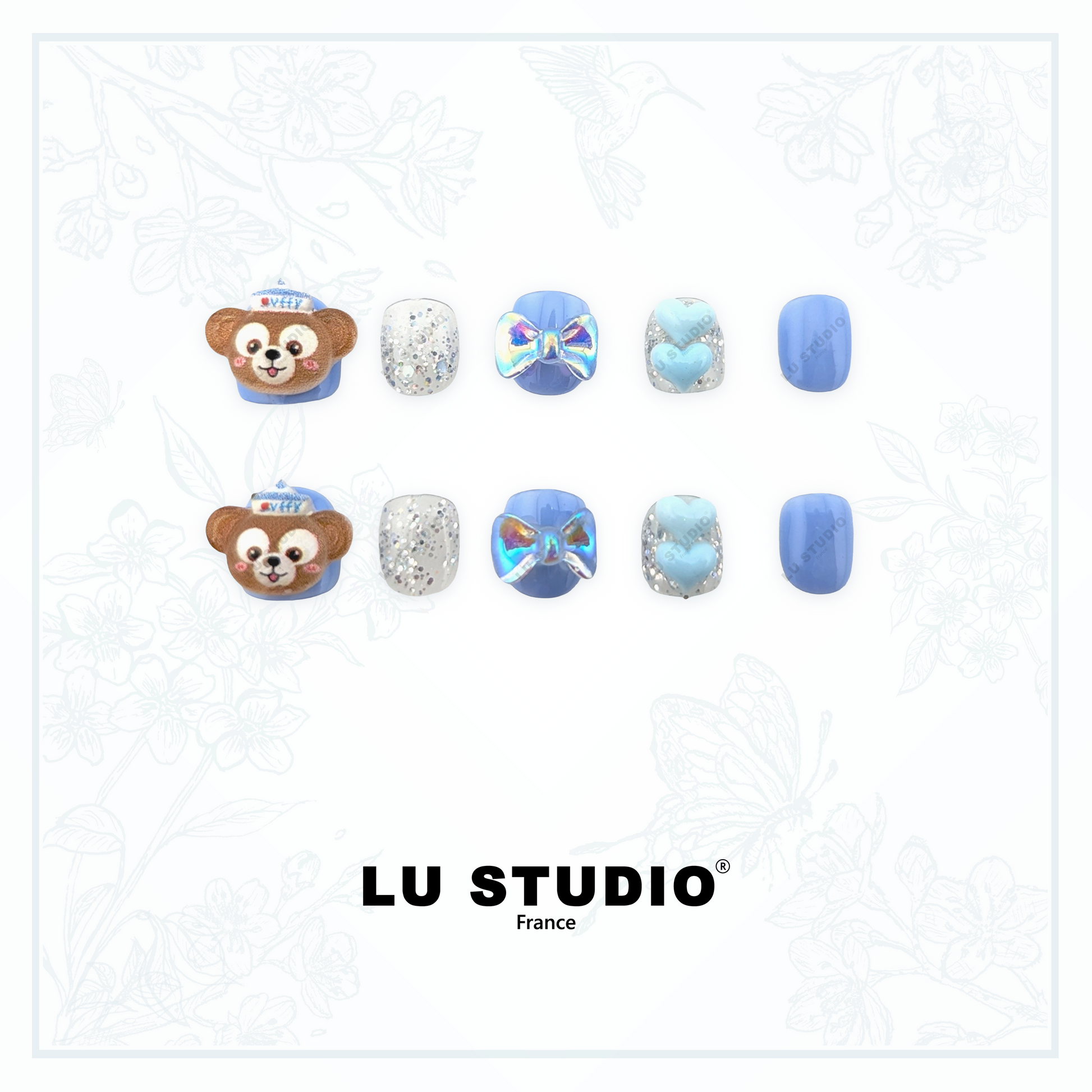 E03 - L'ourson Bleu  |  Faux-ongles réutilisables - Press on nails