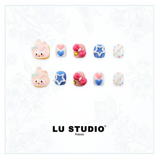 E07 - Lapinou étoilé  |  Faux-ongles réutilisables - Press on nails