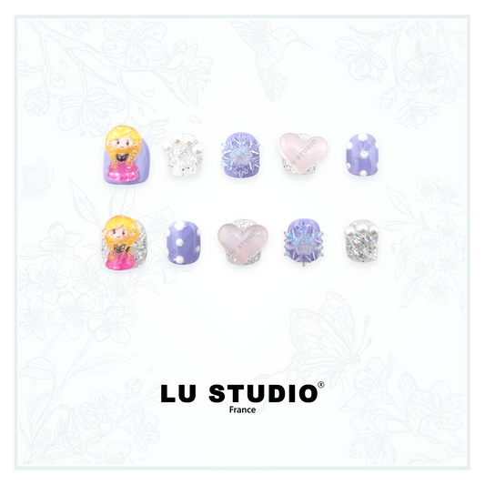 E12 - Princesse au coeur lavande  |  Faux-ongles réutilisables - Press on nails