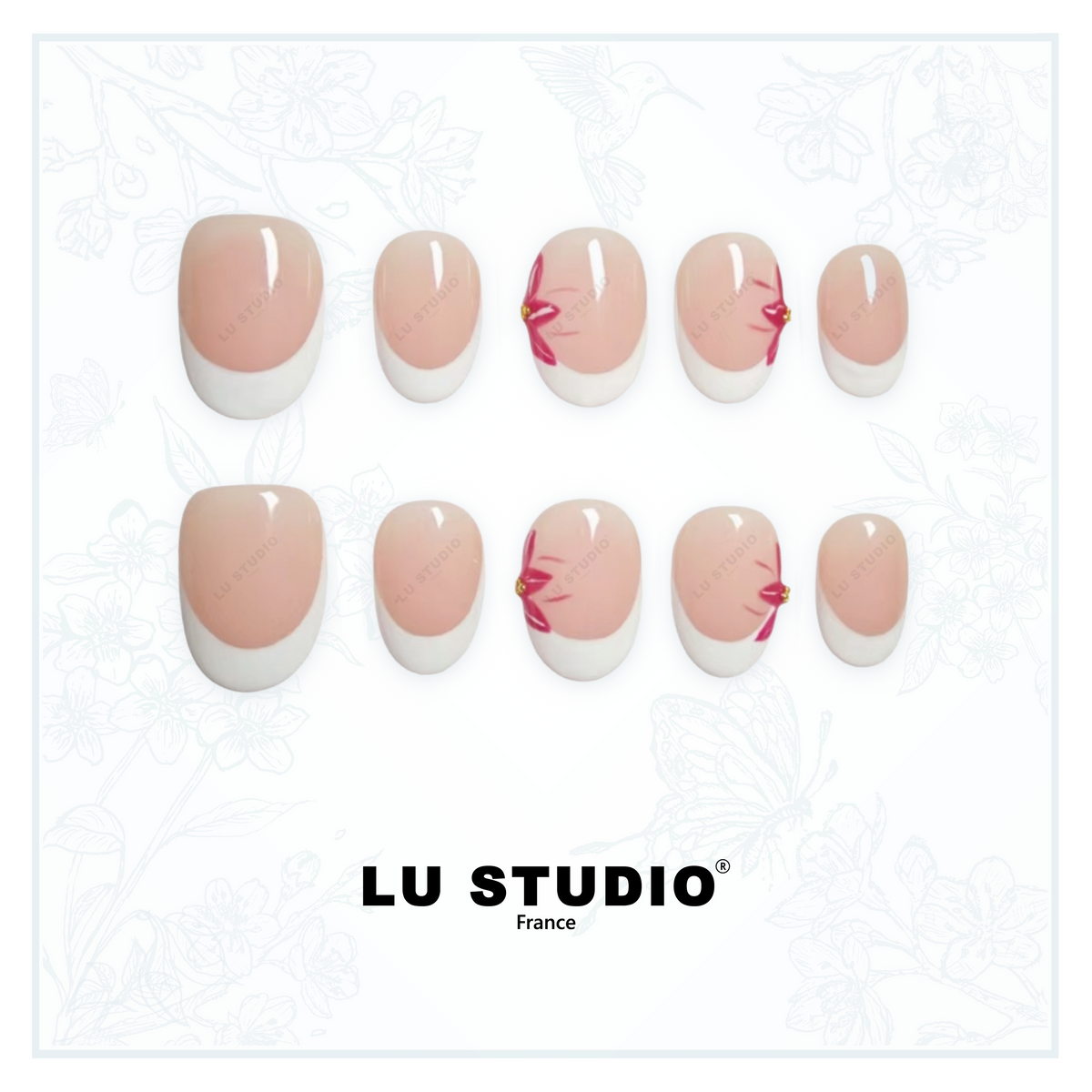 F05 - Natural French demi Lys rouge | Faux-ongles réutilisables - Press on nails