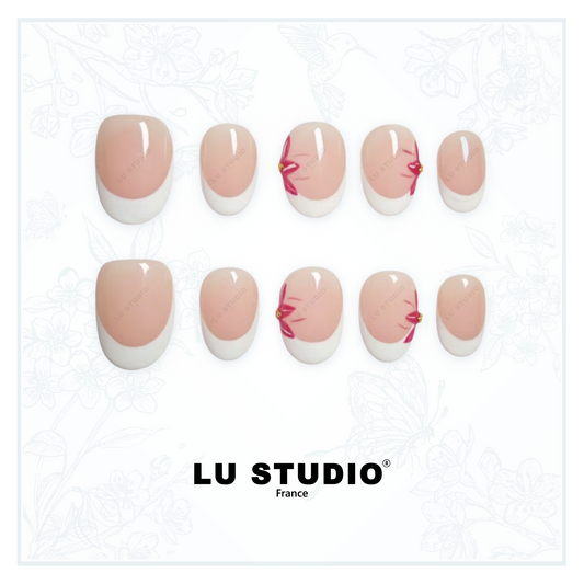 F05 - Natural French demi Lys rouge | Faux-ongles réutilisables - Press on nails