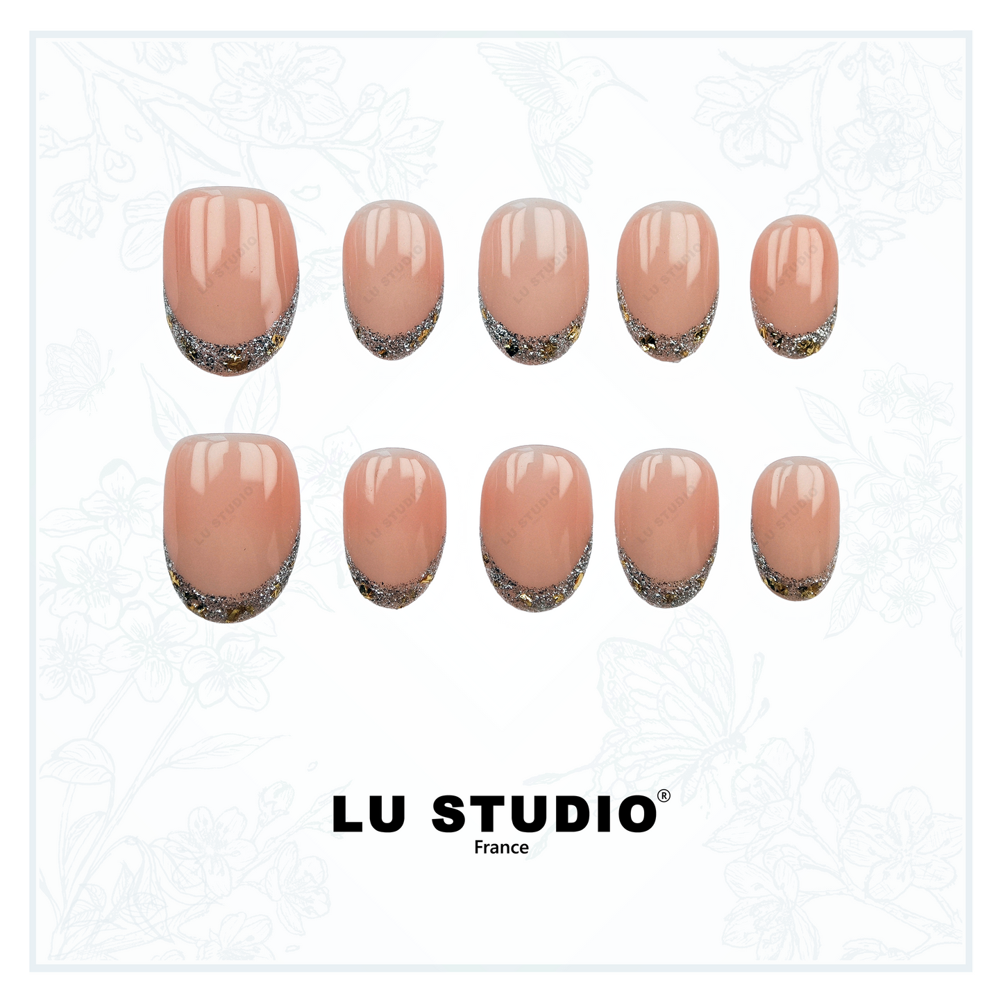 F07 - Natural French bordé d'Or  |  Faux-ongles réutilisables - Press on nails