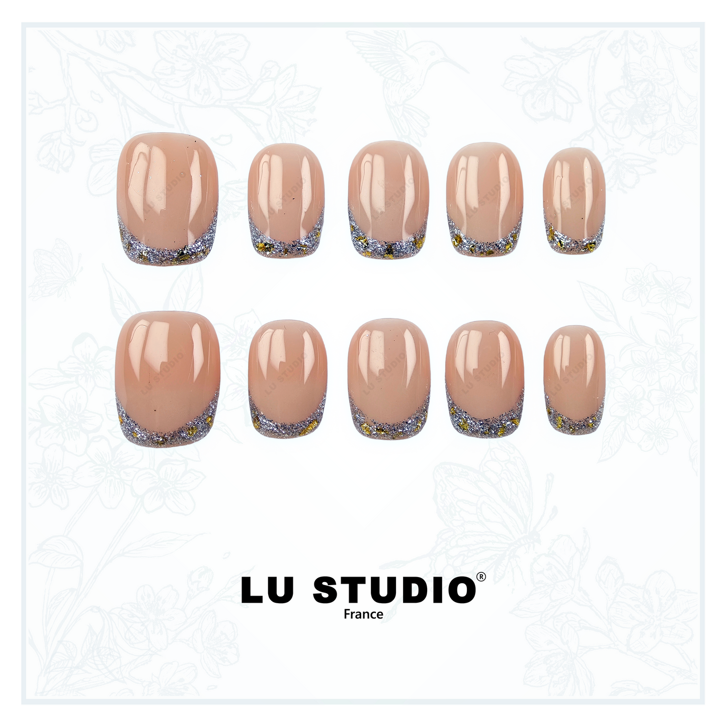 F07 - Natural French bordé d'Or  |  Faux-ongles réutilisables - Press on nails