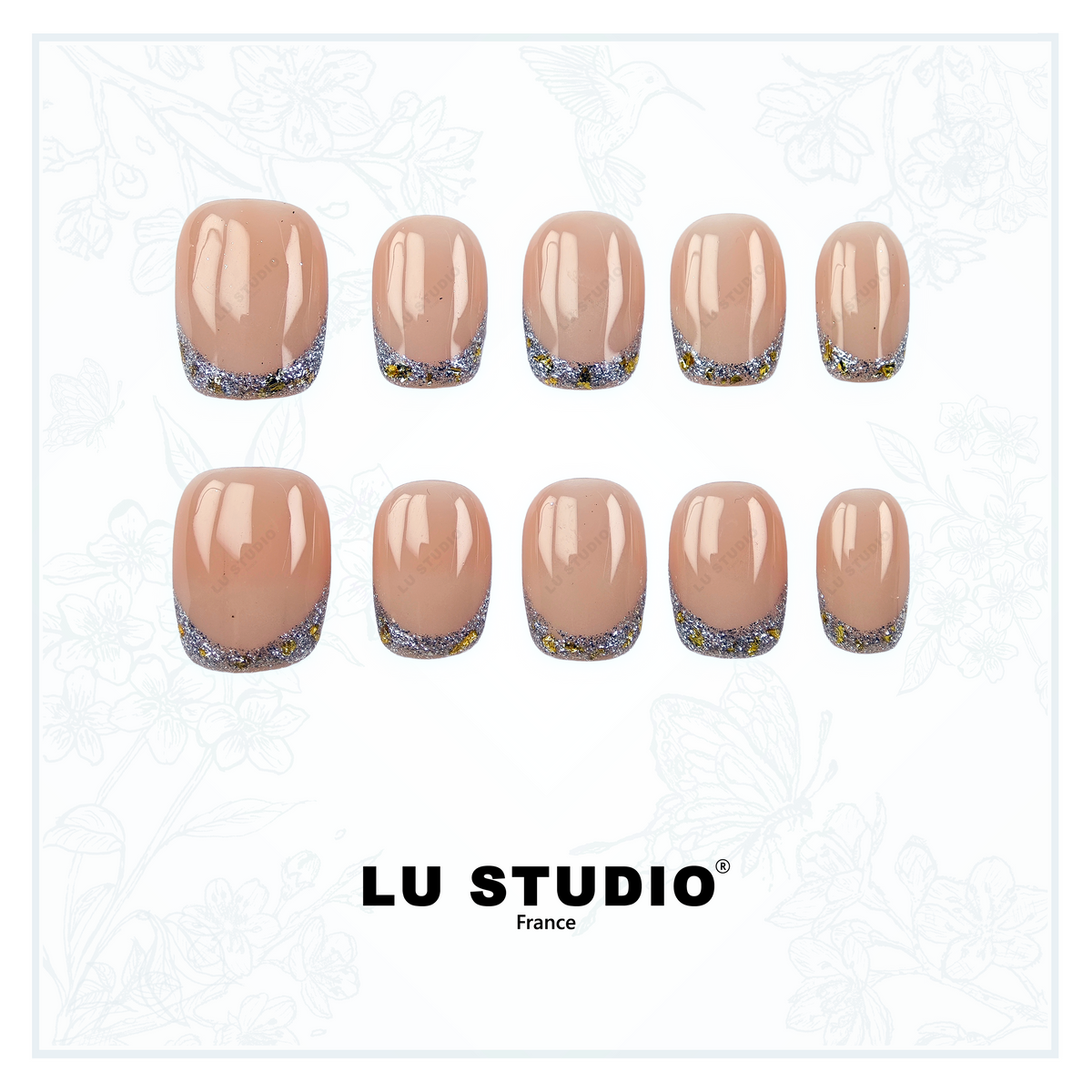 F07 - Natural French bordé d'Or | Faux-ongles réutilisables - Press on nails