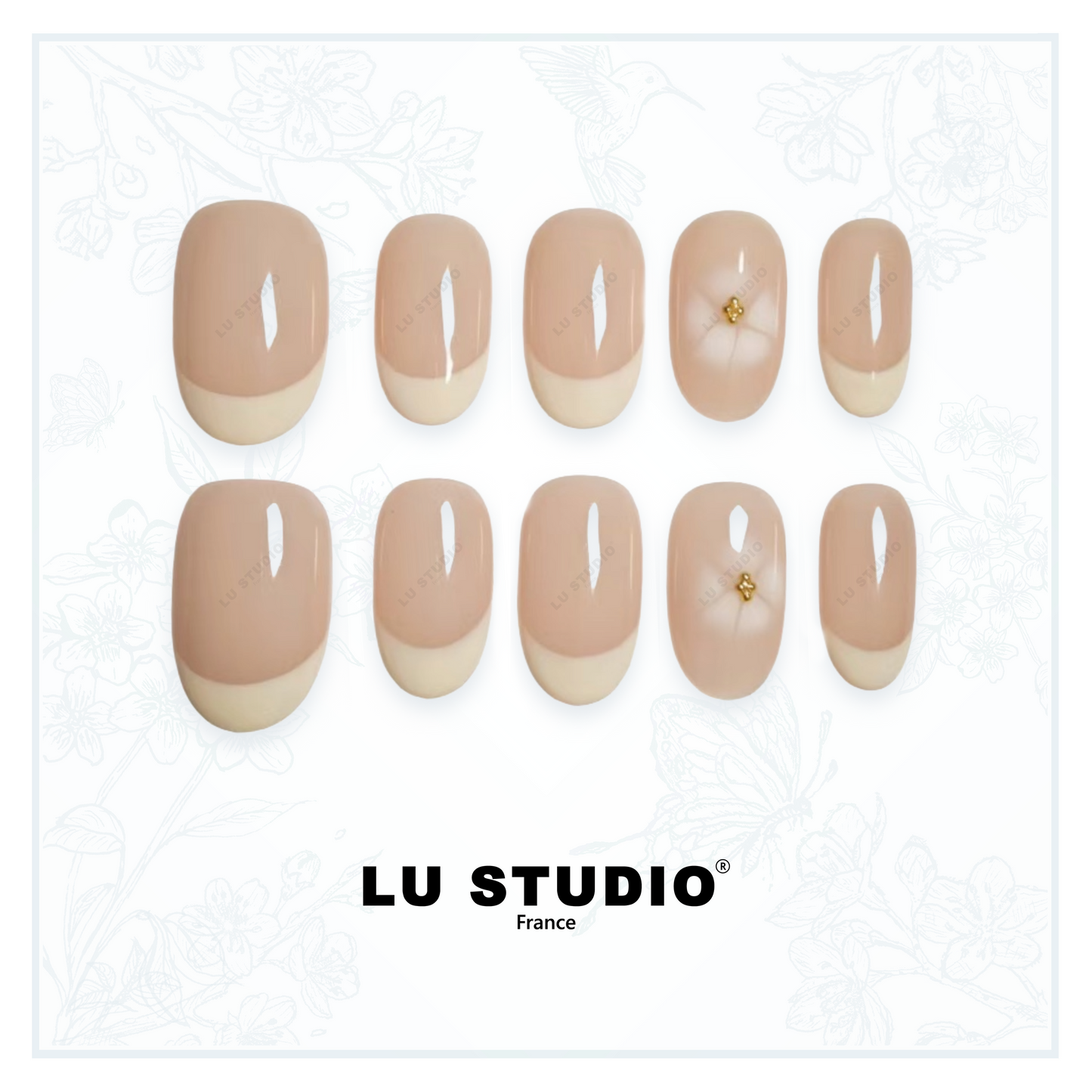 F10 - French Hibiscus blanc  |  Faux-ongles réutilisables - Press on nails