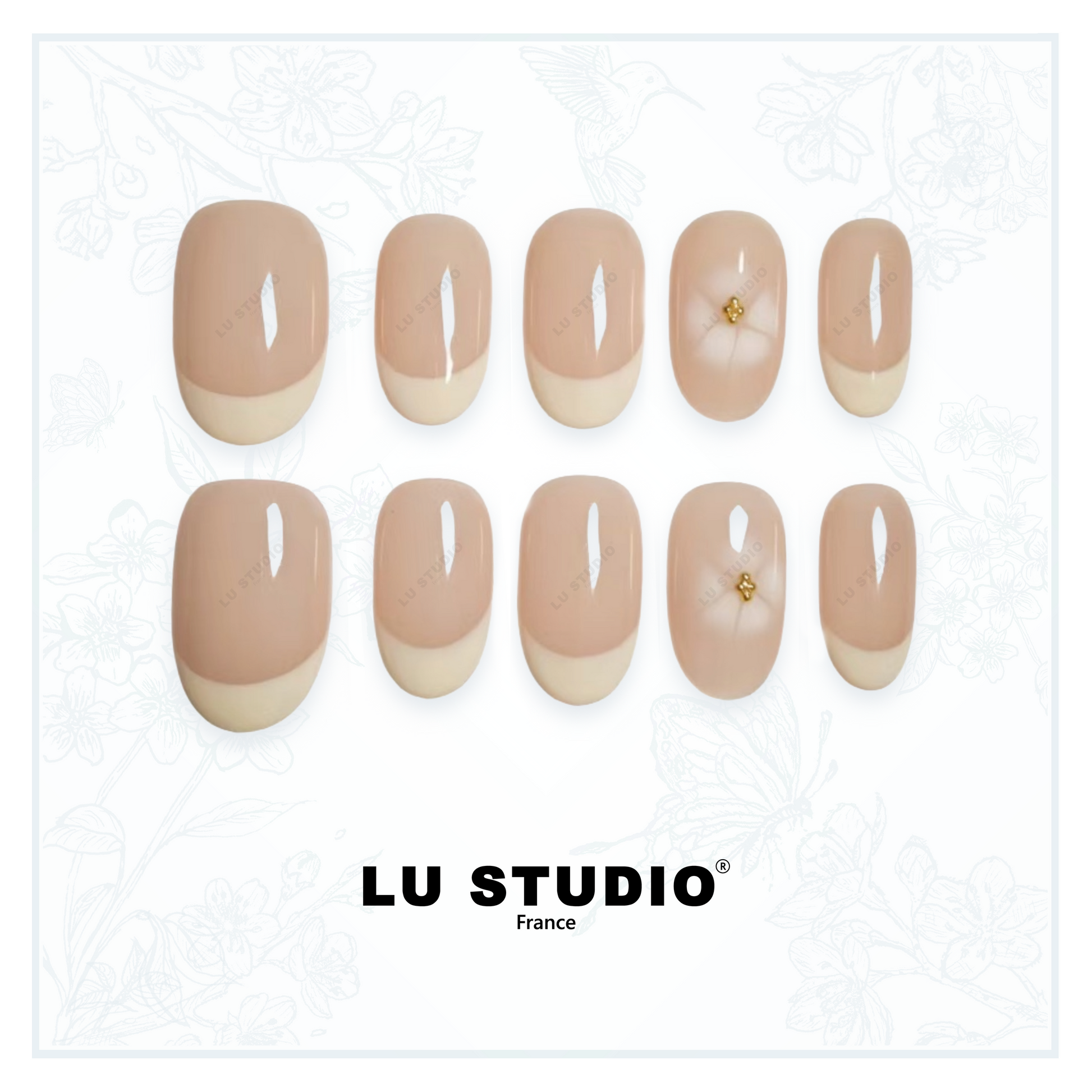 F10 - French Hibiscus blanc  |  Faux-ongles réutilisables - Press on nails