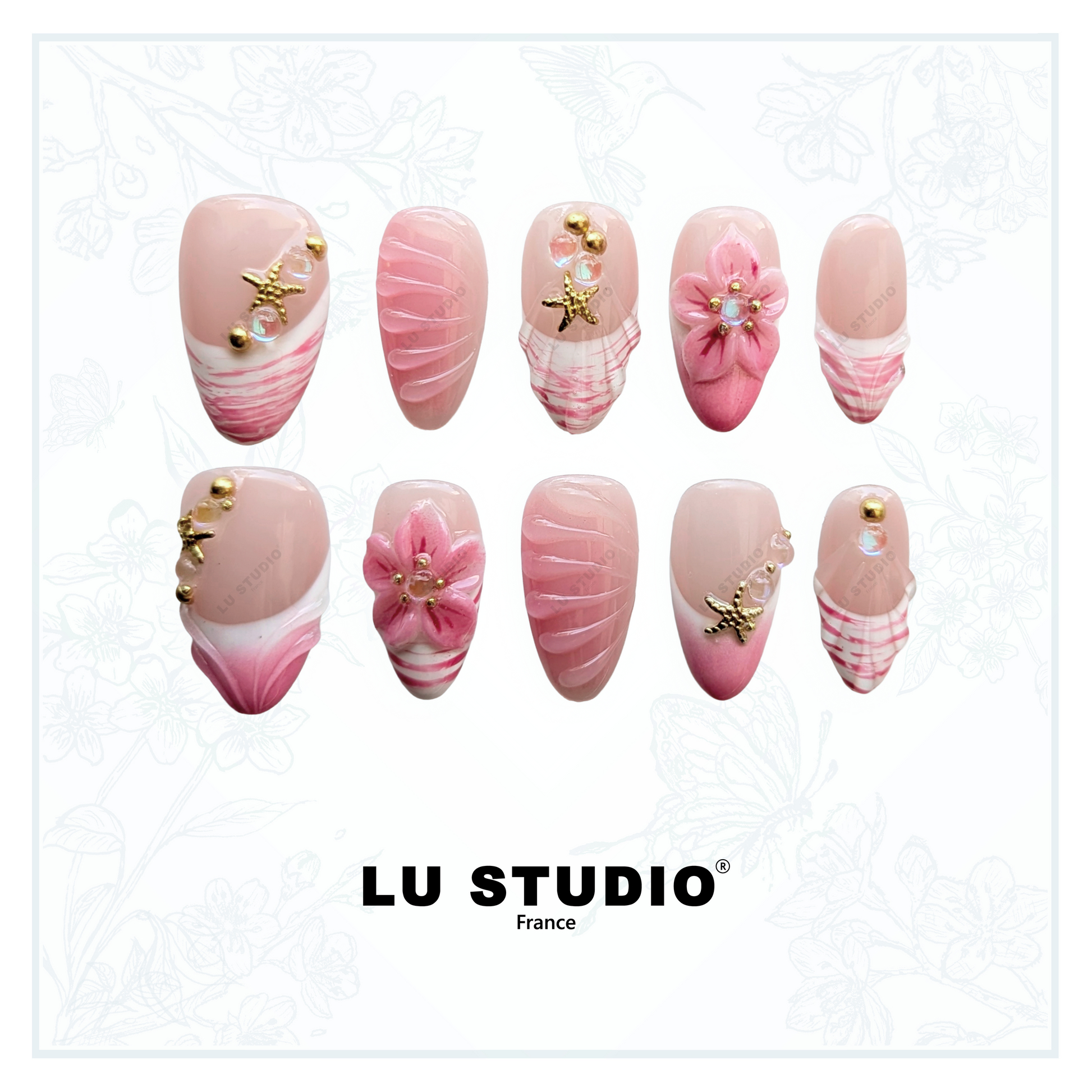 F103 - Rose de printemps  |  Faux-ongles réutilisables - Press on nails