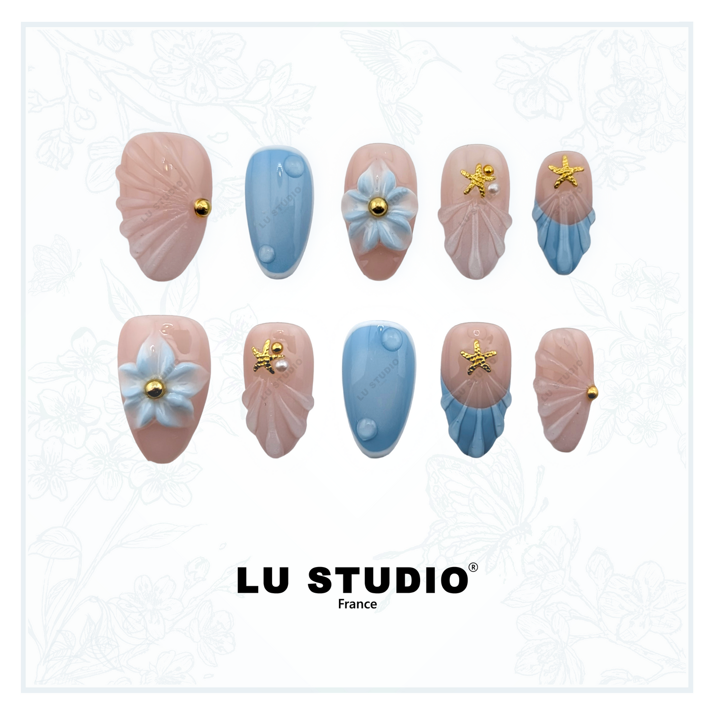 F104 - Bleu d'été  |  Faux-ongles réutilisables - Press on nails