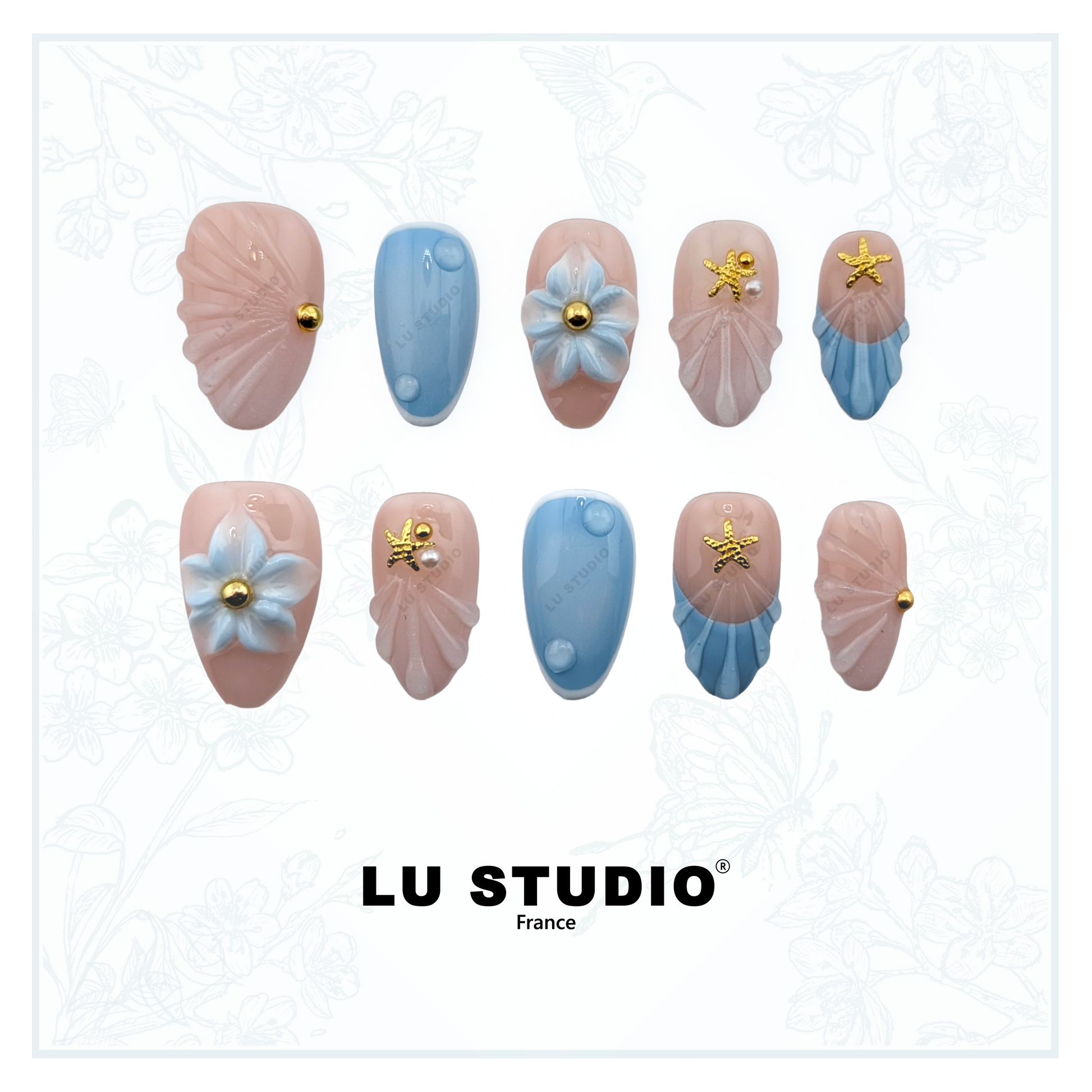 F104 - Bleu d'été  |  Faux-ongles réutilisables - Press on nails