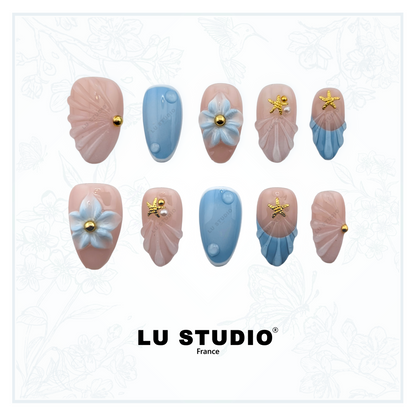 F104 - Bleu d'été  |  Faux-ongles réutilisables - Press on nails