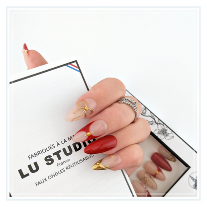 F115 - Noeud de soie  |  Faux-ongles réutilisables - Press on nails