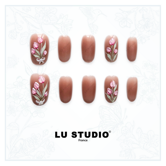 F12 - Tulipes Roses  |  Faux-ongles réutilisables - Press on nails
