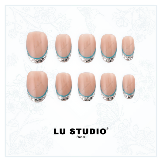 F127 - Azur Scintillant  |  Faux-ongles réutilisables - Press on nails