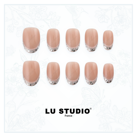 F128 - Argent Scintillant  |  Faux-ongles réutilisables - Press on nails