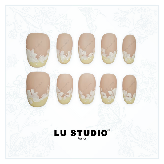 F13 - French couronne fleurie | Faux-ongles réutilisables - Press on nails