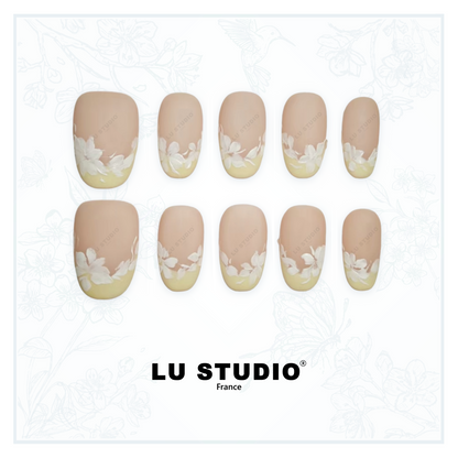 F13 - French couronne fleurie  |  Faux-ongles réutilisables - Press on nails