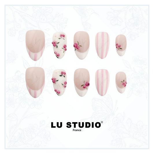 F131 - Blush Stripe  |  Faux-ongles réutilisables - Press on nails
