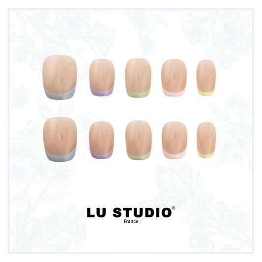 F132 - French Arc en Ciel Pastel  |  Faux-ongles réutilisables - Press on nails