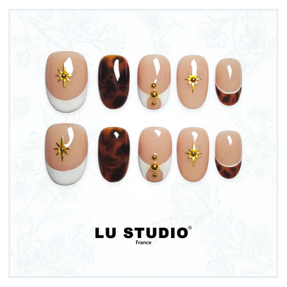 F14 - French Ambrée | Faux-ongles réutilisables - Press on nails