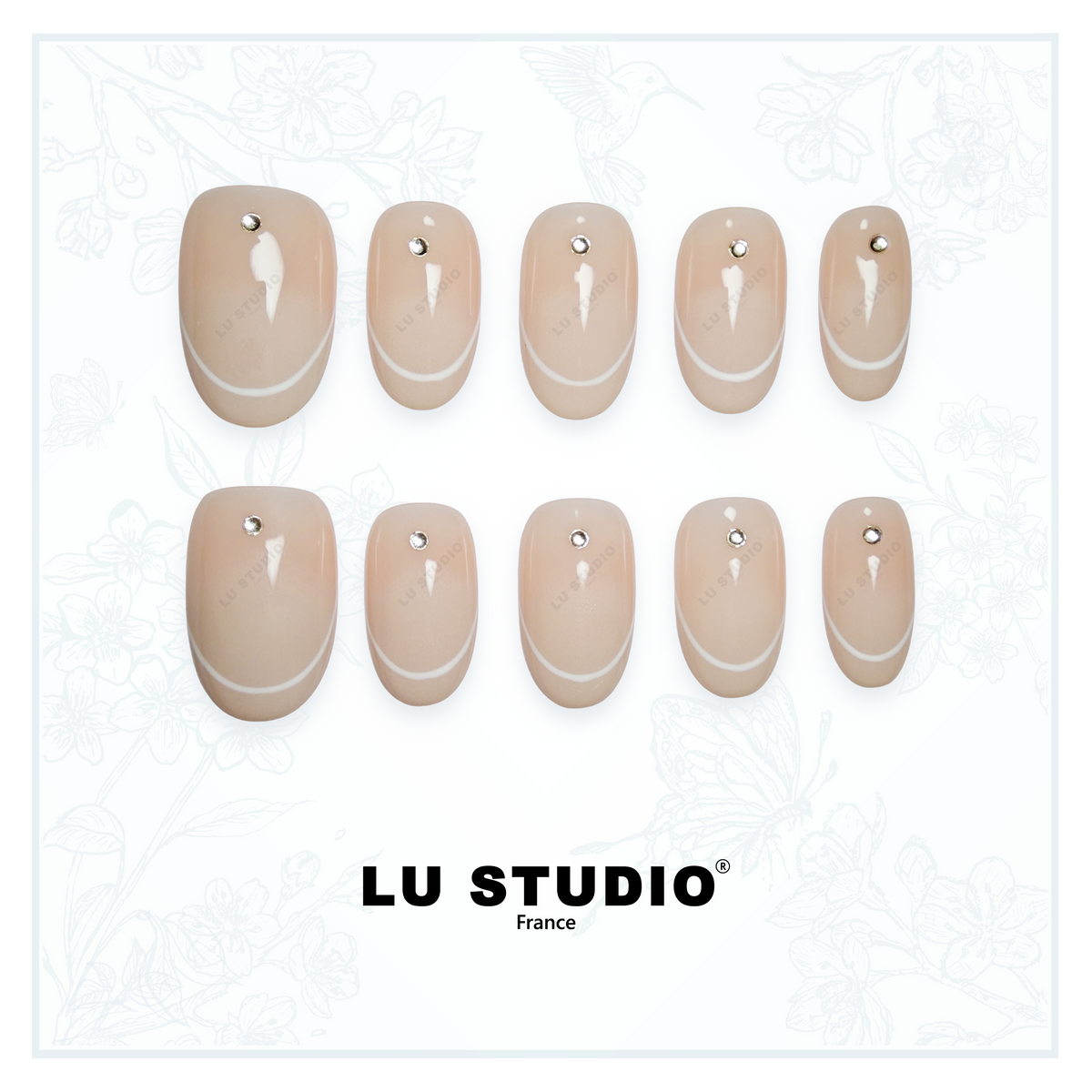 F17 - French et son diamant | Faux-ongles réutilisables - Press on nails