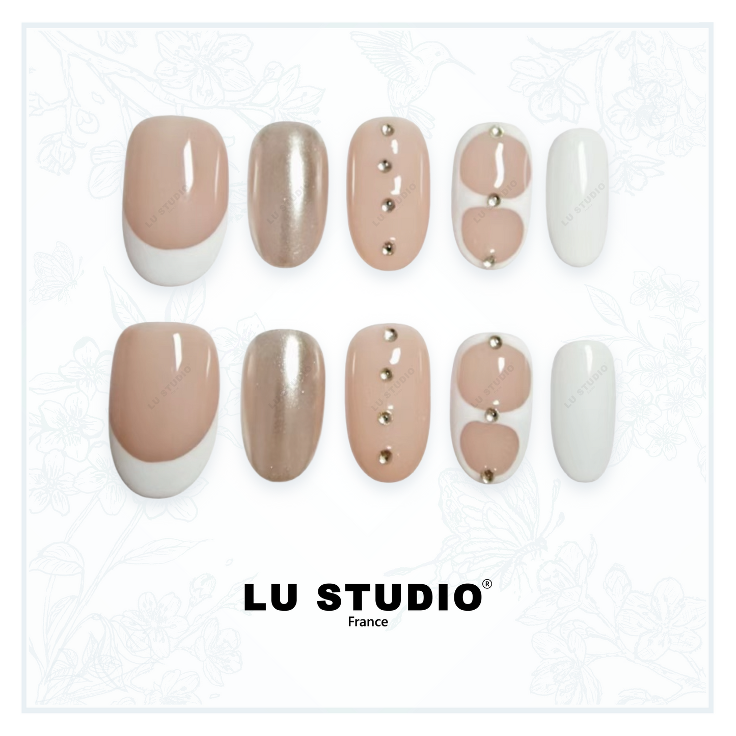 F19 - French argent et diamants  |  Faux-ongles réutilisables - Press on nails