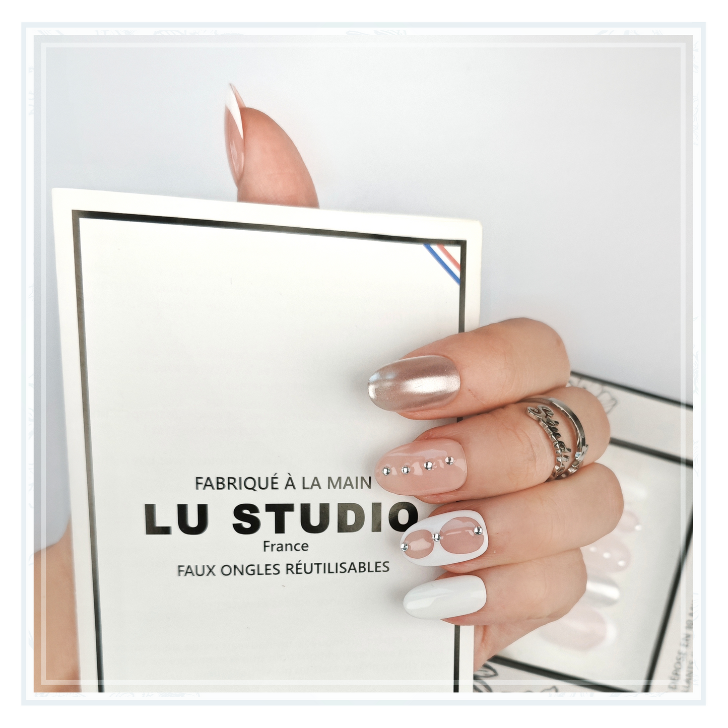 F19 - French argent et diamants  |  Faux-ongles réutilisables - Press on nails