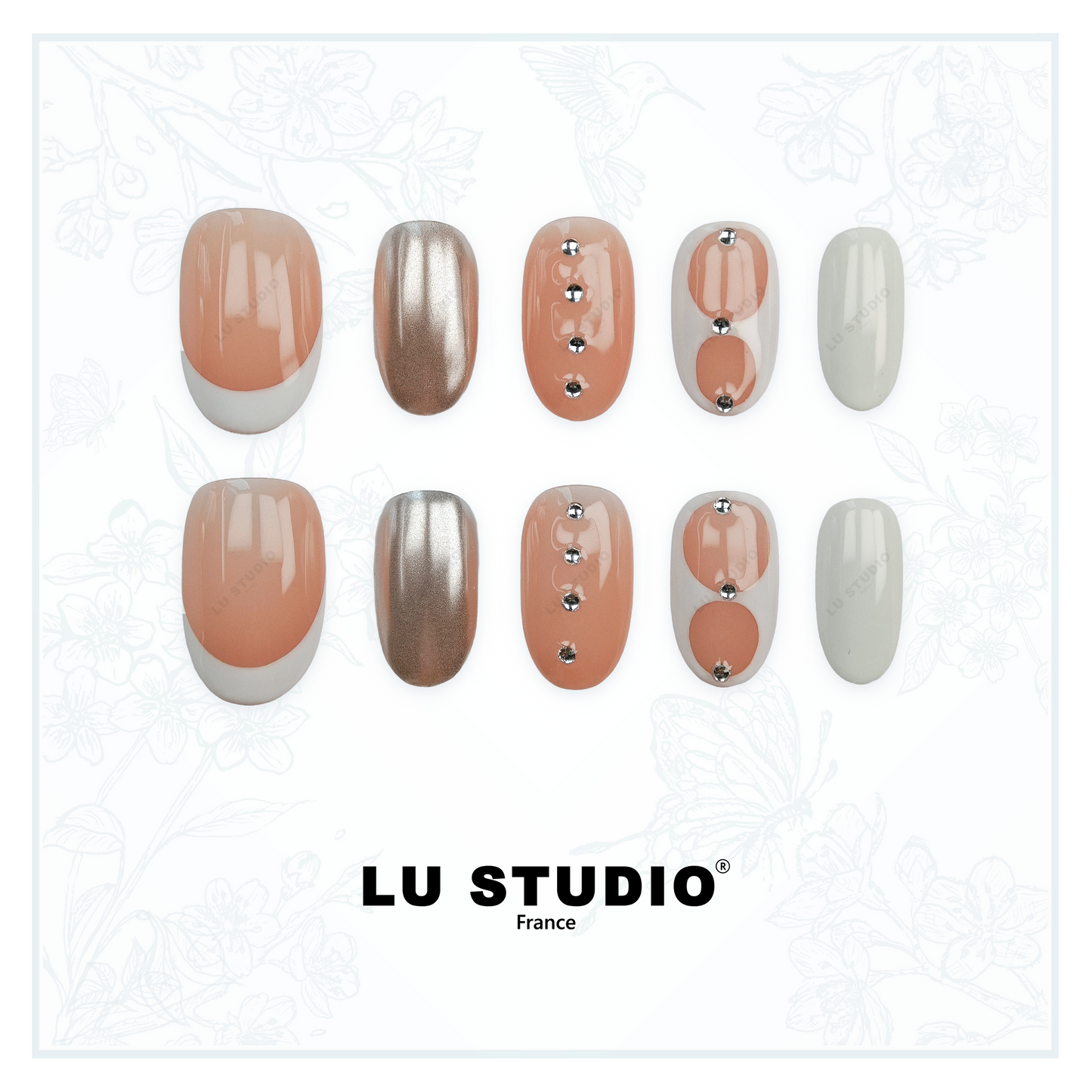 F19 - French argent et diamants  |  Faux-ongles réutilisables - Press on nails