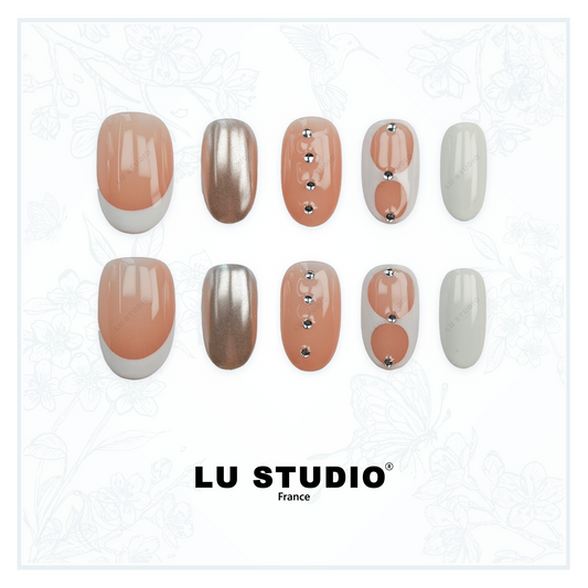 F19 - French argent et diamants  |  Faux-ongles réutilisables - Press on nails