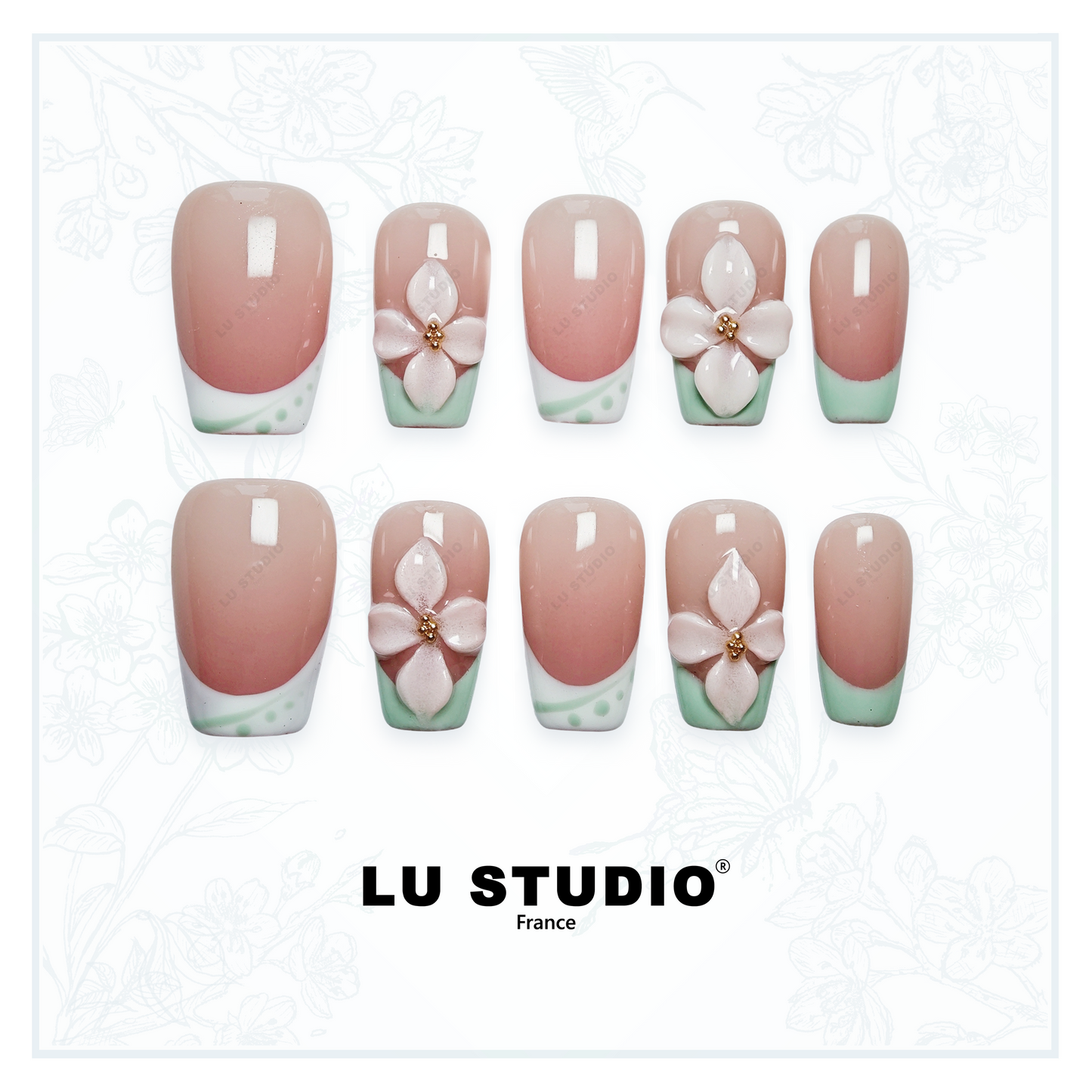 F24 - French Vert Gypsophile  |  Faux-ongles réutilisables - Press on nails