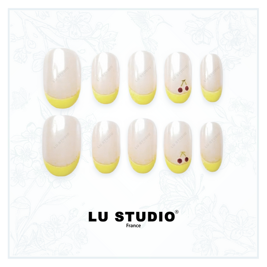 F29 - French Cherry Lemon | Faux-ongles réutilisables - Press on nails