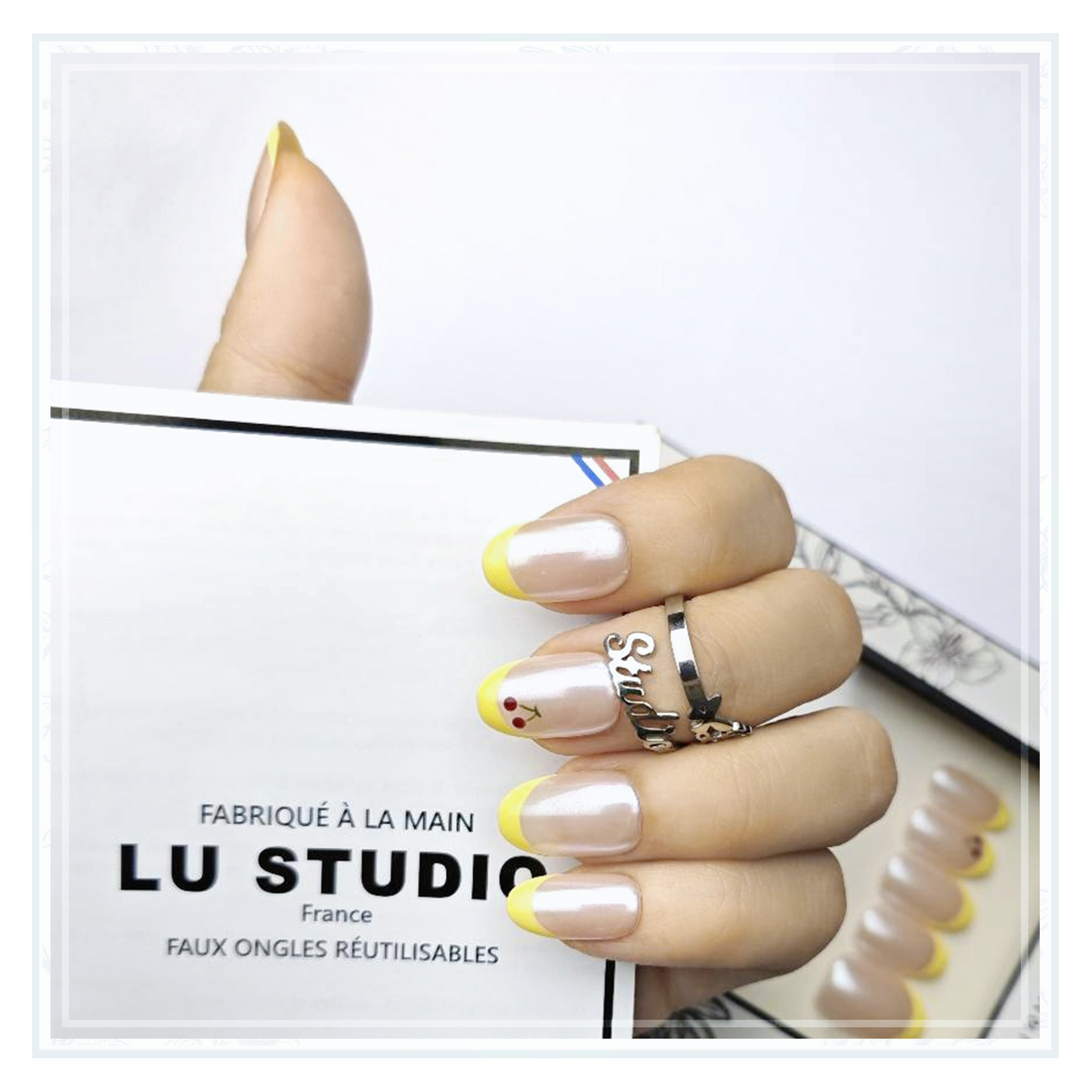 F23 - French cherry lemon  |  Faux-ongles réutilisables - Press on nails